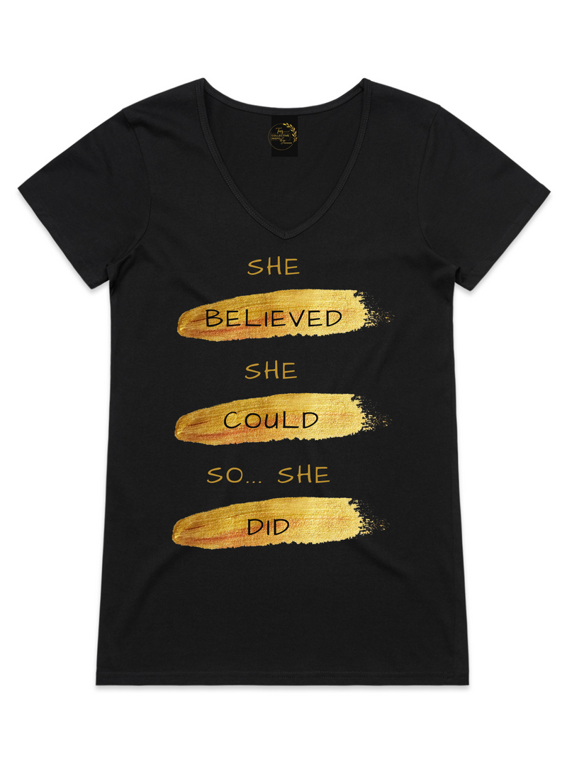 Womens' She Believed She Could V-Neck T-Shirt